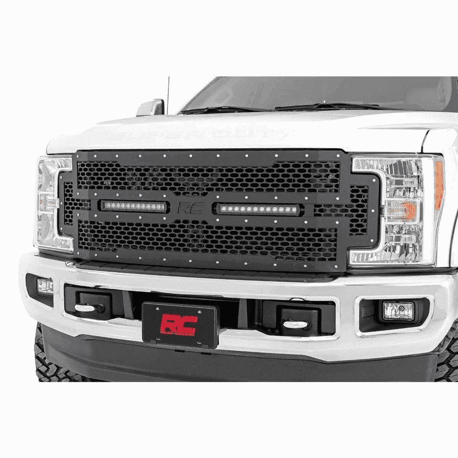 Super Duty Ford Mesh Grill with Dual 12in Black Series LED Light Bar